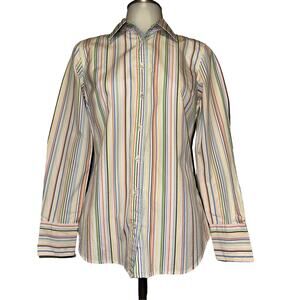 J Crew Women’s Size Small Slim Fit Rainbow Striped Long Sleeve Dress Shirt Top